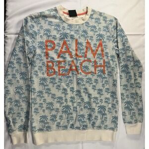 Cropp Mens S Graphic Sweatshirt Blue Palm Trees Palm Beach Coastal Streetwear